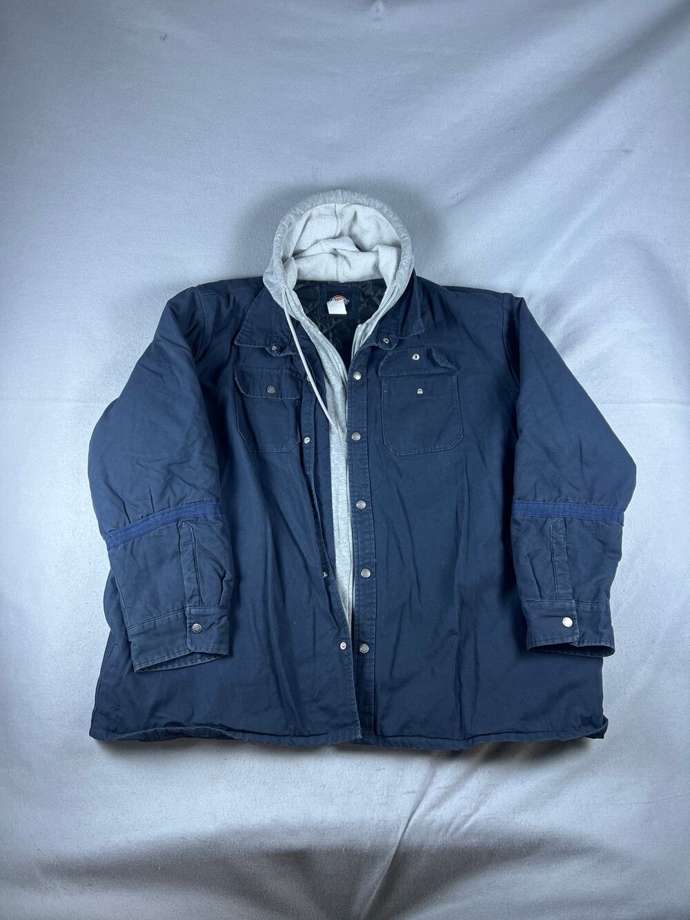 Dickies Canvas Work Jacket Mens 4XL Blue Hooded Quilted Lined Insulated Shacket